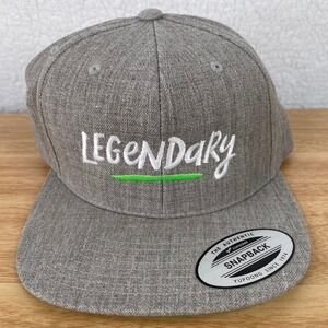 Yupoong Snapback Hat Legendary Embroidered Gray Green Flat Brim Adjustable